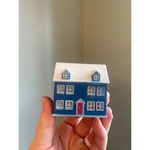 Vintage Miniature Dollhouse Blue White Open Back Collectible